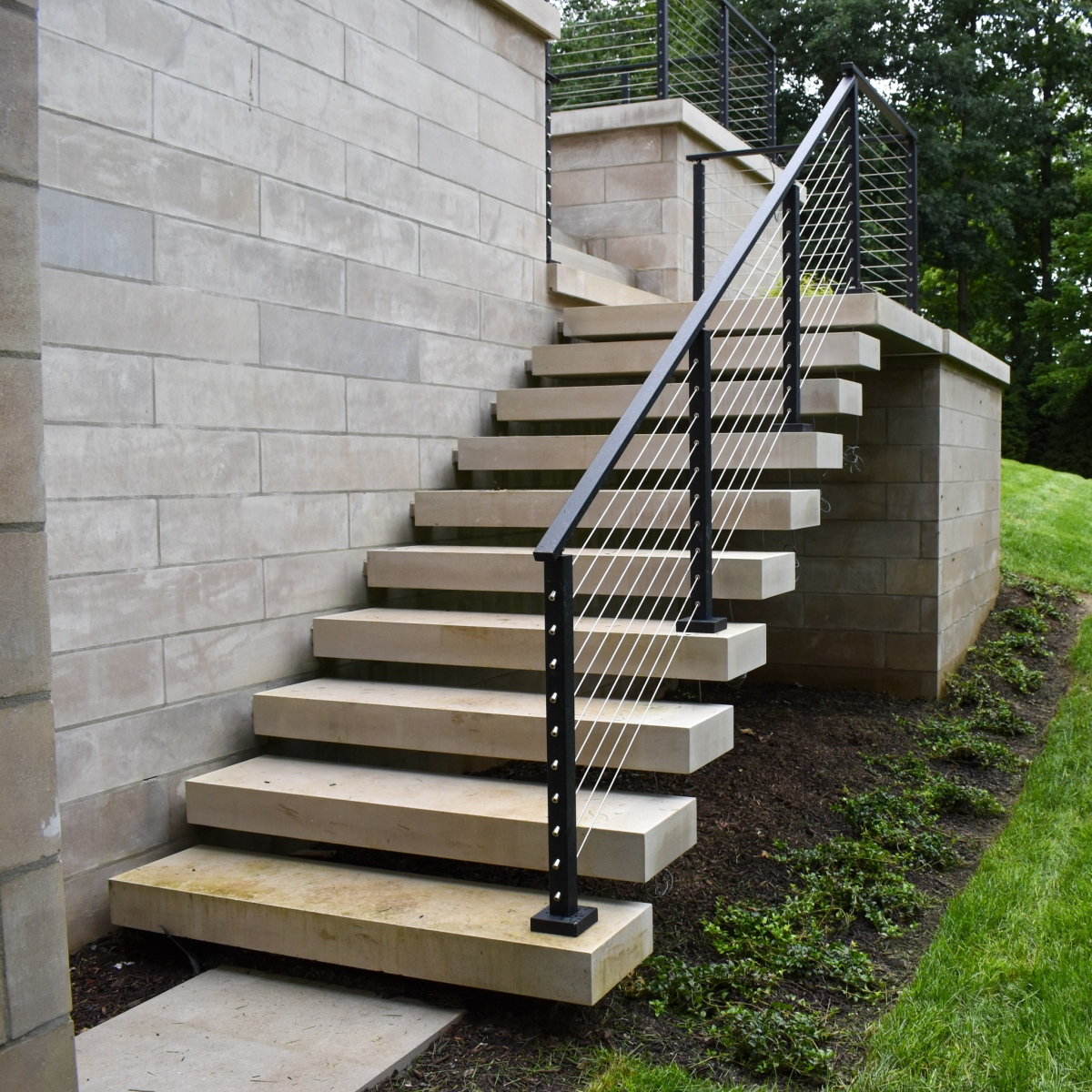 Modern Exterior Floating Stairs Compass Iron Works