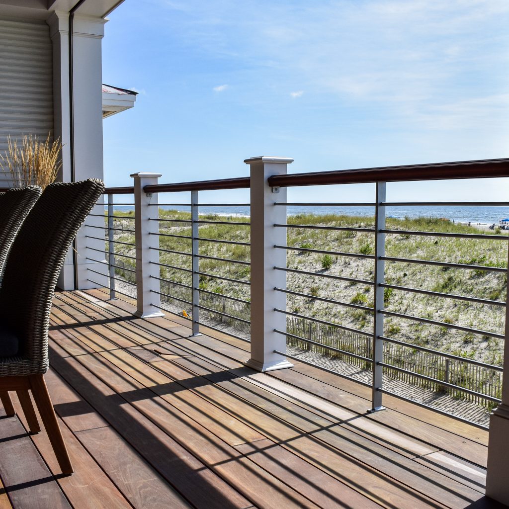 The homeowners wanted a very minimalistic modern railing design created for their shore front terrace.